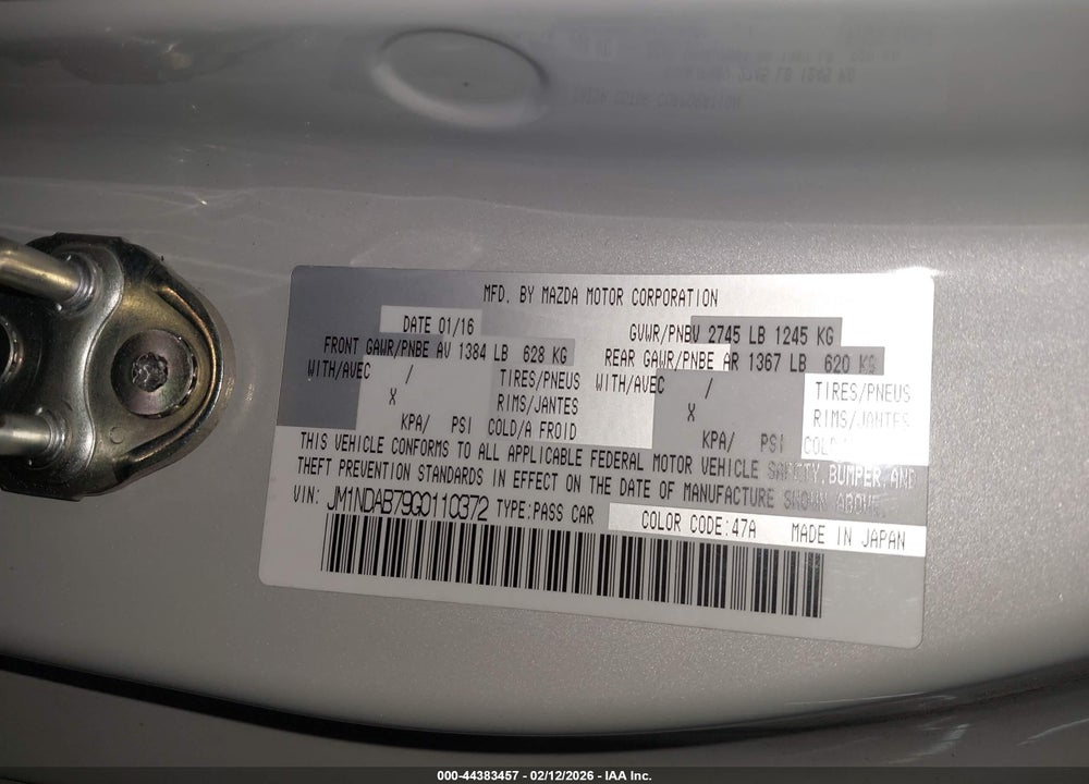 2016 MAZDA MX-5 MIATA SPORT VIN: JM1NDAB79G0110372