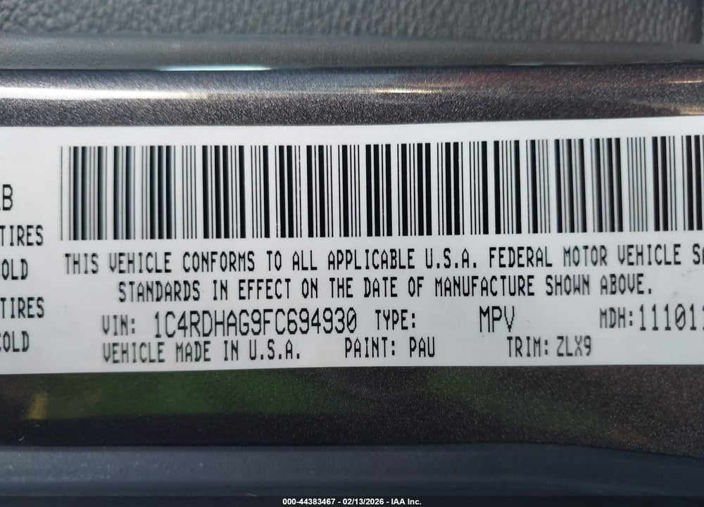 2015 DODGE DURANGO SXT VIN: 1C4RDHAG9FC694930