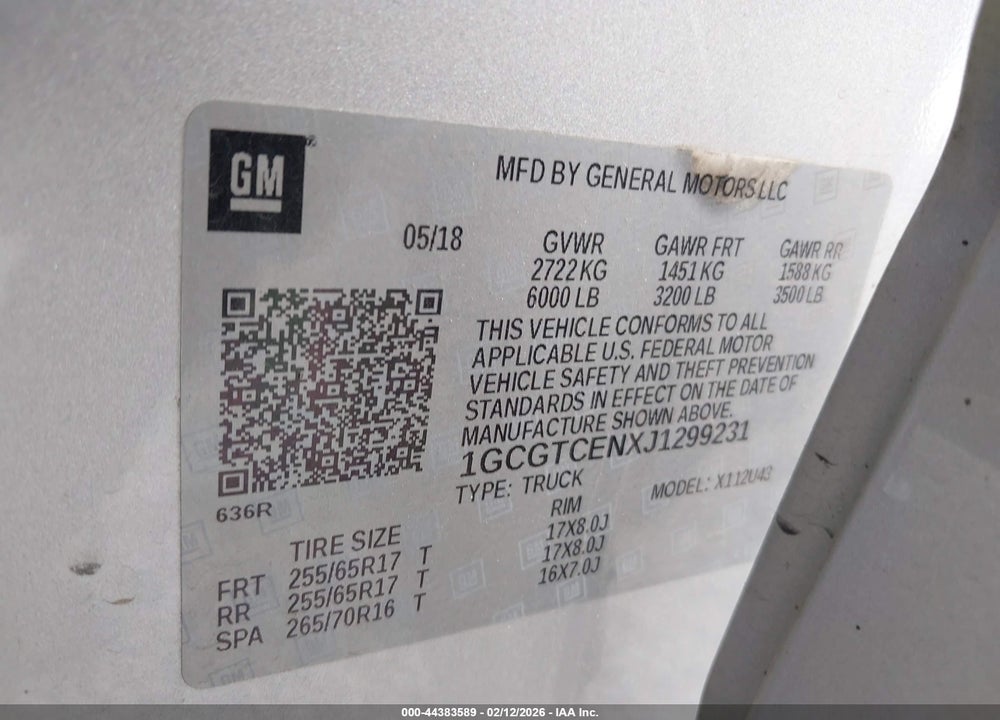 2018 CHEVROLET COLORADO LT VIN: 1GCGTCENXJ1299231