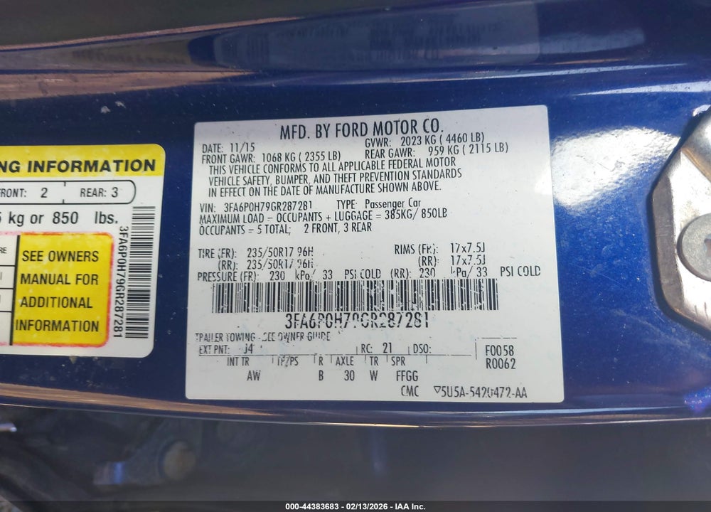 2016 FORD FUSION SE VIN: 3FA6P0H79GR287281