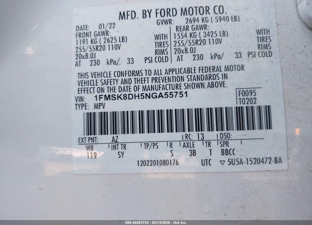 2022 FORD EXPLORER XLT VIN: 1FMSK8DH5NGA55751