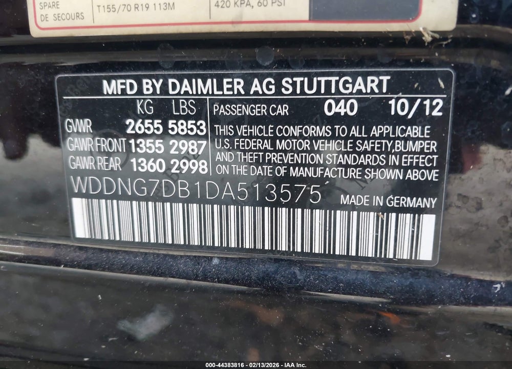 2013 MERCEDES-BENZ S 550 VIN: WDDNG7DB1DA513575