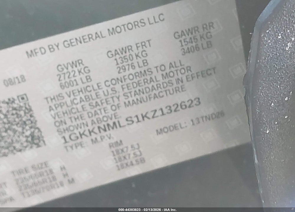 2019 GMC ACADIA SLT-1 VIN: 1GKKNMLS1KZ132623
