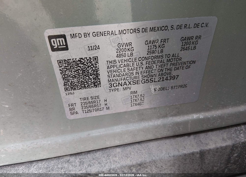 2025 CHEVROLET EQUINOX AWD ACTIV VIN: 3GNAXSEG5SL214397