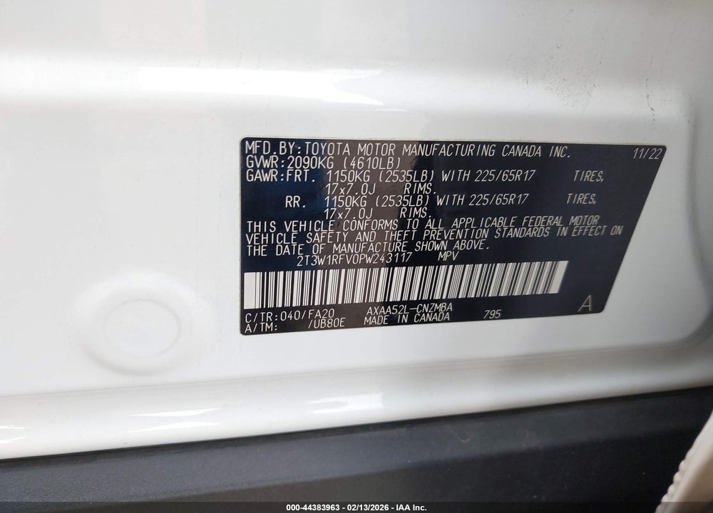 2023 TOYOTA RAV4 XLE VIN: 2T3W1RFV0PW243117