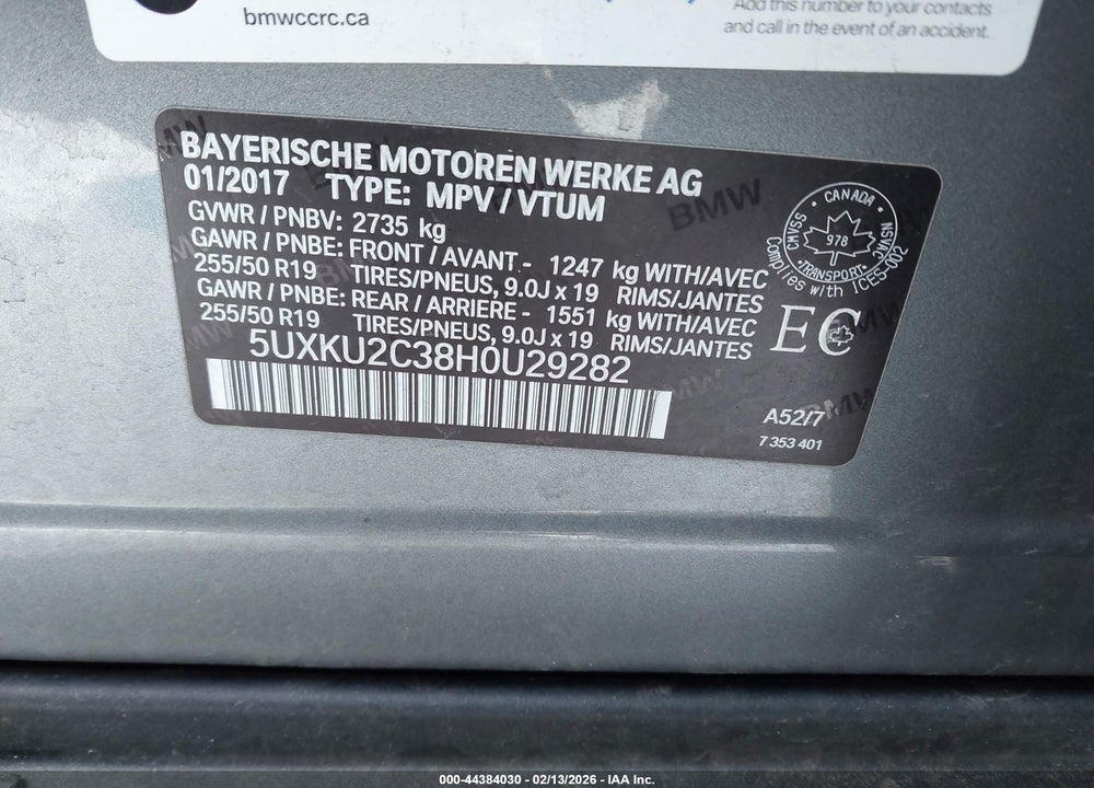 2017 BMW X6 XDRIVE35I VIN: 5UXKU2C38H0U29282