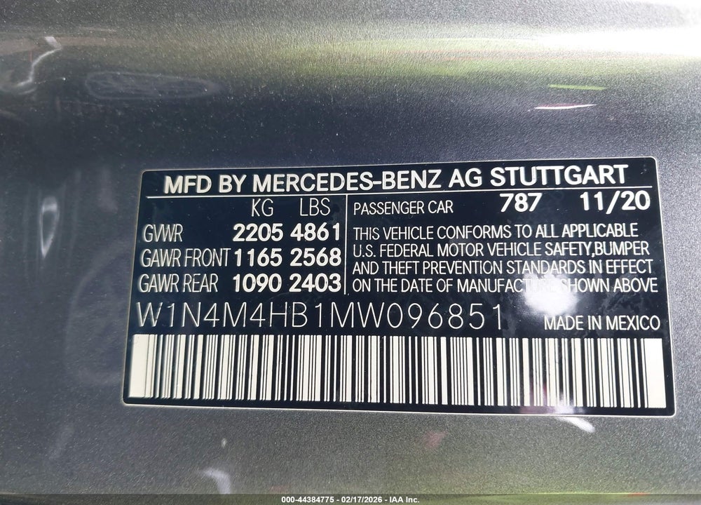 2021 MERCEDES-BENZ GLB 250 4MATIC VIN: W1N4M4HB1MW096851