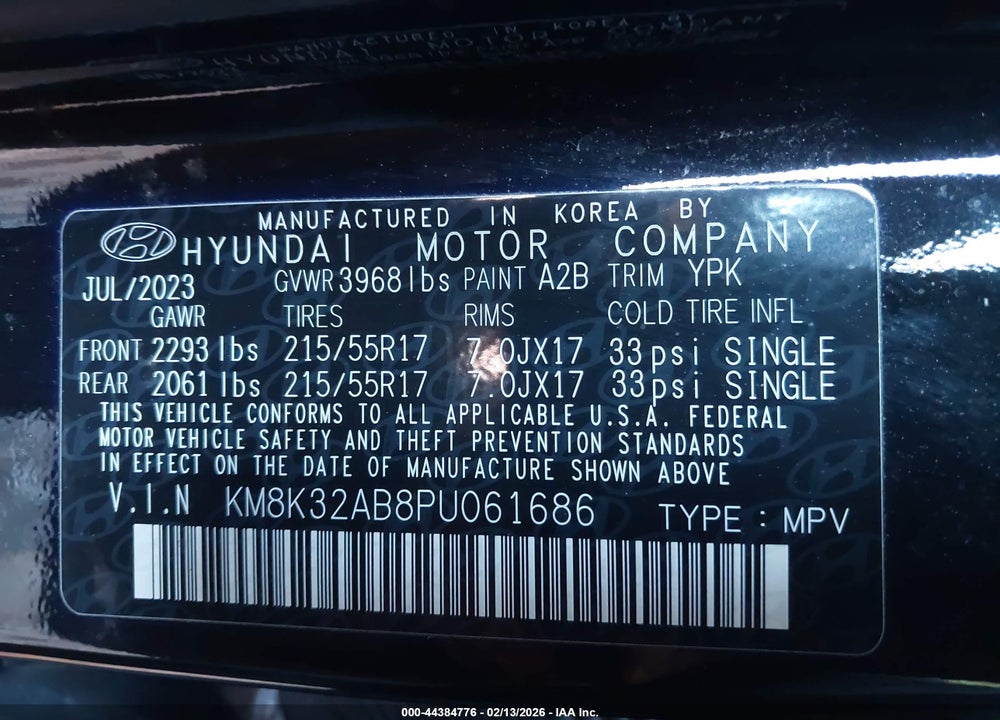 2023 HYUNDAI KONA SEL VIN: KM8K32AB8PU061686