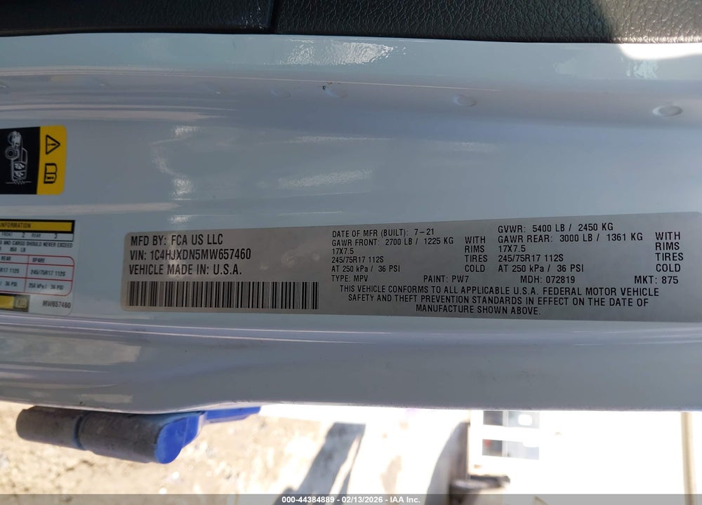 2021 JEEP WRANGLER UNLIMITED FREEDOM 4X4 VIN: 1C4HJXDN5MW657460