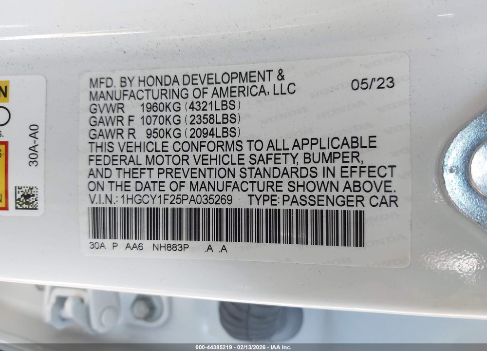 2023 HONDA ACCORD LX VIN: 1HGCY1F25PA035269