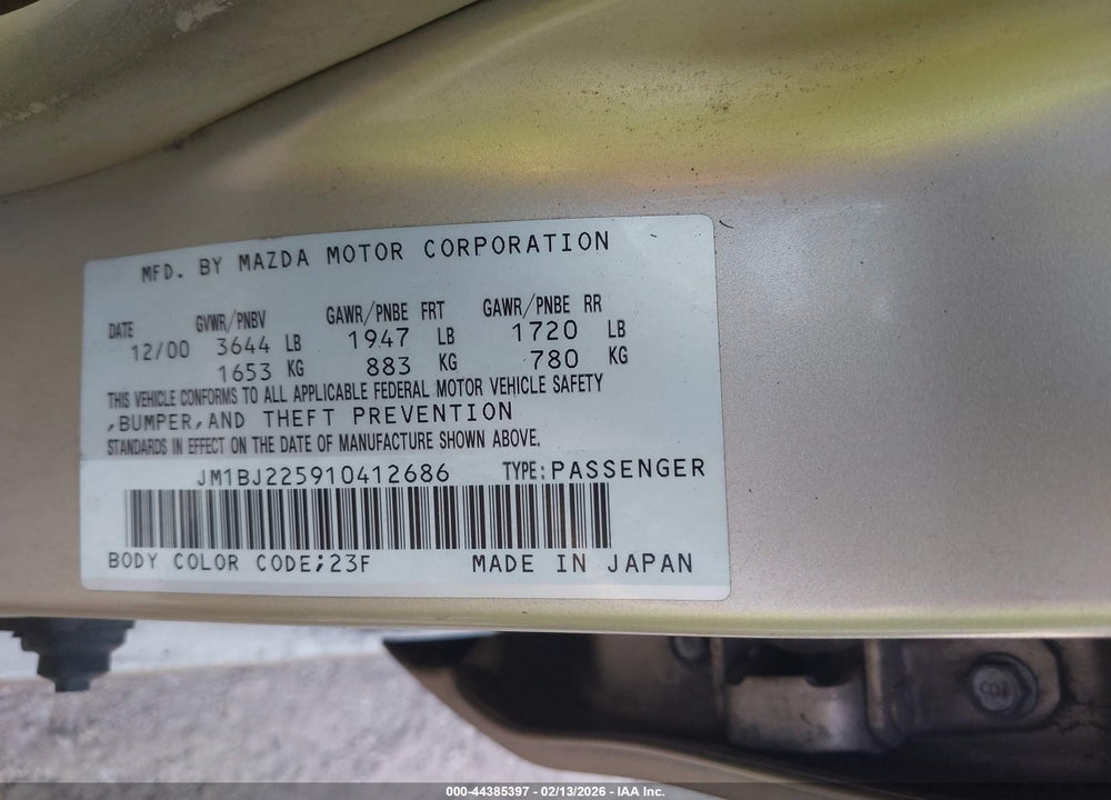 2001 MAZDA PROTEGE ES/LX VIN: JM1BJ225910412686