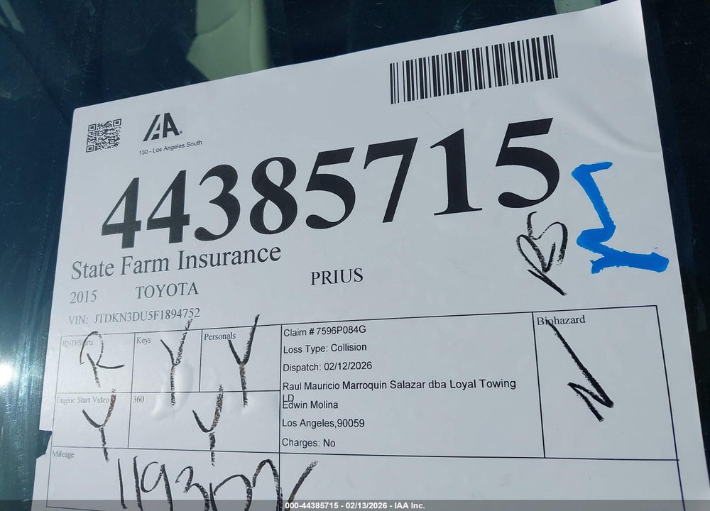 2015 TOYOTA PRIUS TWO VIN: JTDKN3DU5F1894752