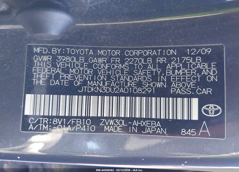 2010 TOYOTA PRIUS III VIN: JTDKN3DU2A0108291