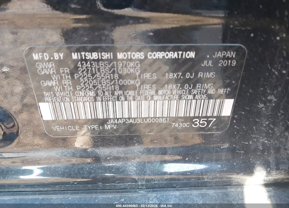 2020 MITSUBISHI OUTLANDER SPORT 2.0 ES VIN: JA4AP3AU3LU000861