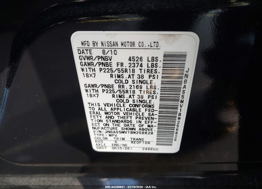2011 NISSAN ROGUE SV VIN: JN8AS5MV1BW258629