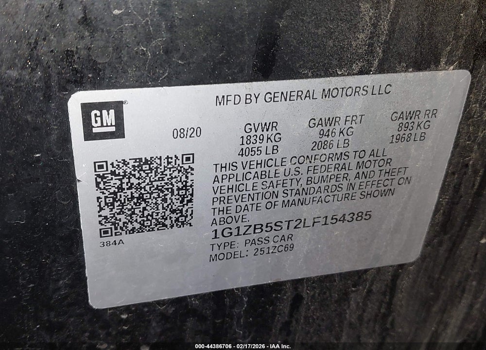 2020 CHEVROLET MALIBU FWD LS VIN: 1G1ZB5ST2LF154385