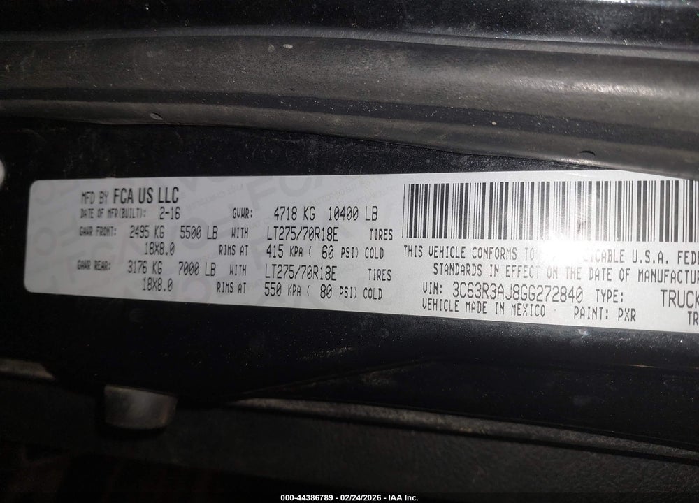 2016 RAM 3500 TRADESMAN VIN: 3C63R3AJ8GG272840