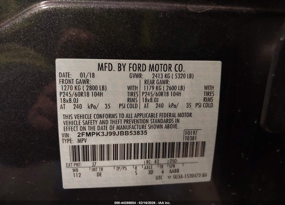 2018 FORD EDGE SEL VIN: 2FMPK3J99JBB53835