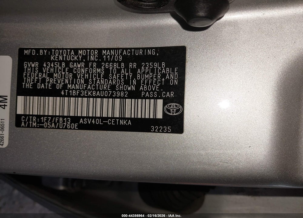2010 TOYOTA CAMRY LE VIN: 4T1BF3EK8AU073982