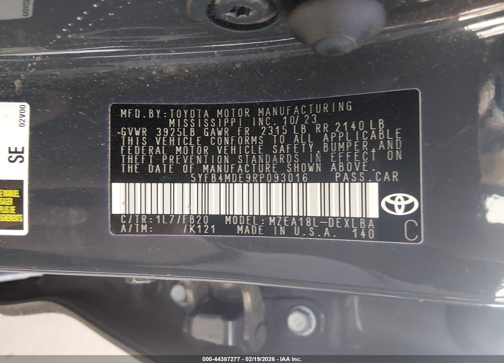 2024 TOYOTA COROLLA LE VIN: 5YFB4MDE9RP093016