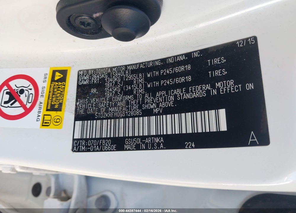 2016 TOYOTA HIGHLANDER LE V6 VIN: 5TDZKRFH0GS128085