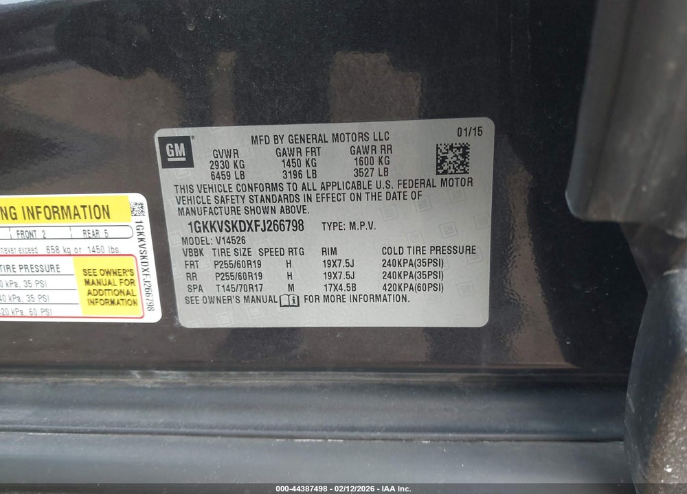 2015 GMC ACADIA SLT-2 VIN: 1GKKVSKDXFJ266798