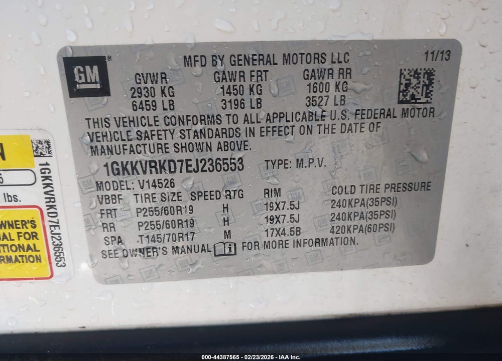 2014 GMC ACADIA SLT-1 VIN: 1GKKVRKD7EJ236553