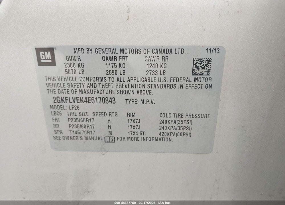 2014 GMC TERRAIN SLE-1 VIN: 2GKFLVEK4E6170843