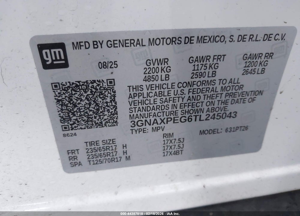 2026 CHEVROLET EQUINOX AWD LT VIN: 3GNAXPEG6TL245043