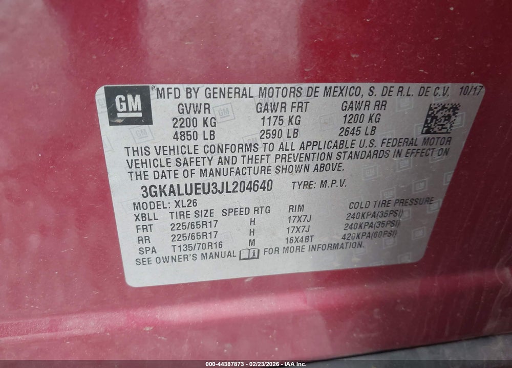 2018 GMC TERRAIN SLE DIESEL VIN: 3GKALUEU3JL204640