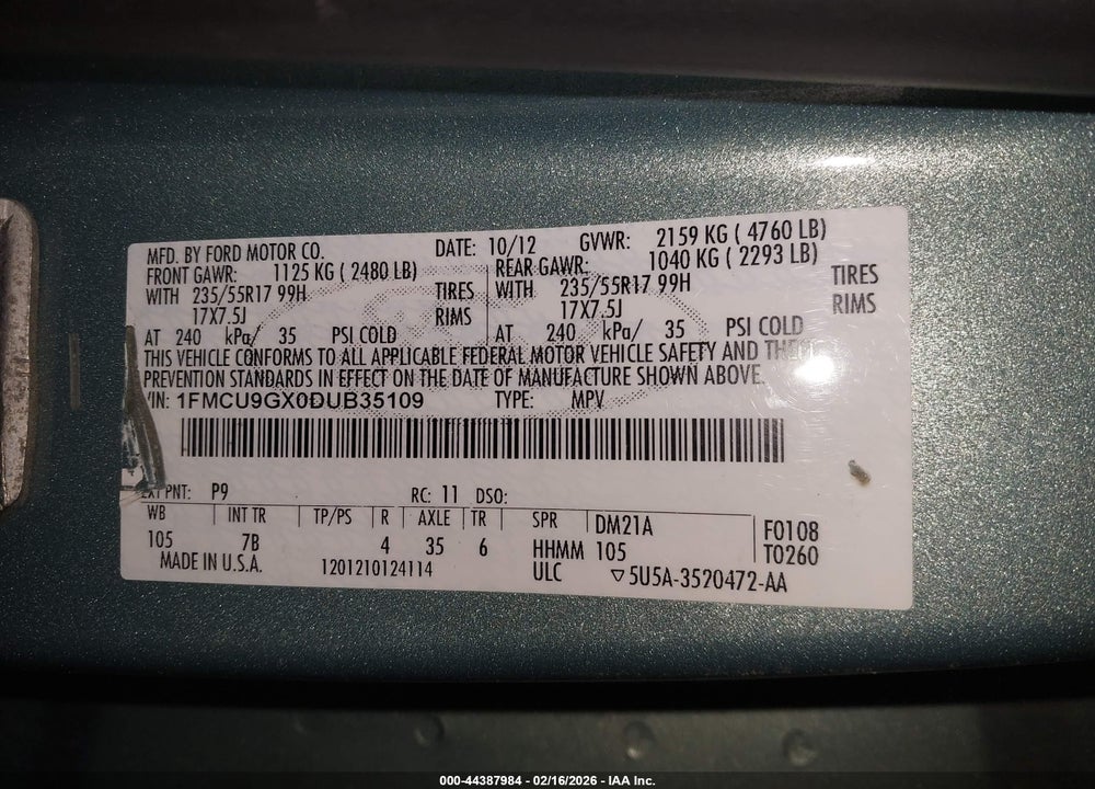 2013 FORD ESCAPE SE VIN: 1FMCU9GX0DUB35109