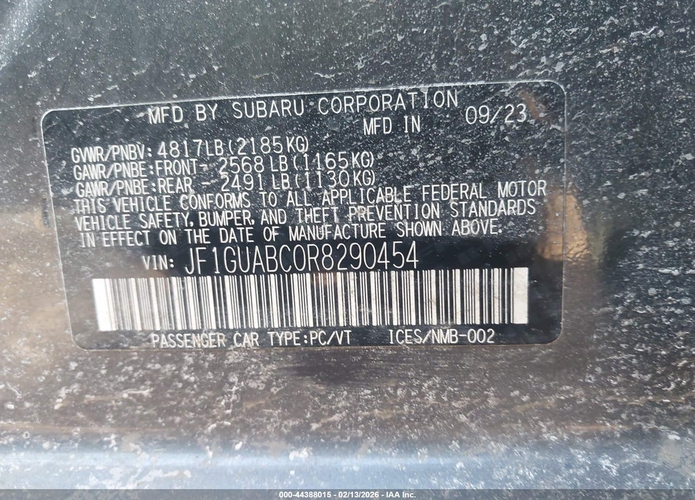 2024 SUBARU IMPREZA BASE 5-DOOR VIN: JF1GUABC0R8290454