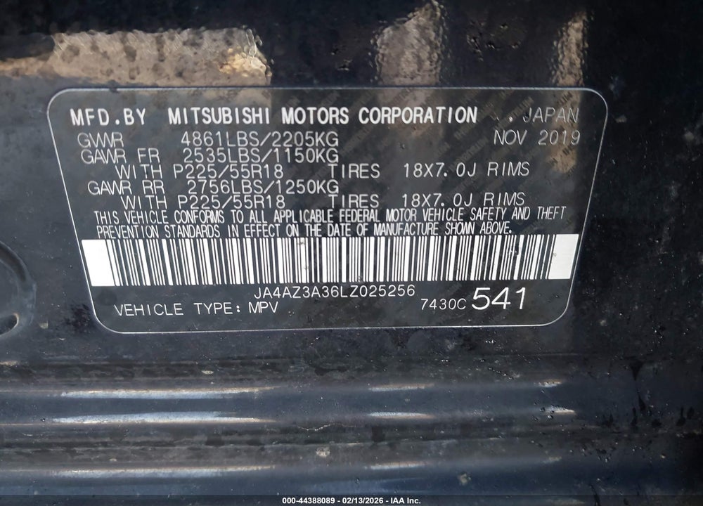 2020 MITSUBISHI OUTLANDER SEL 2.4 S-AWC VIN: JA4AZ3A36LZ025256