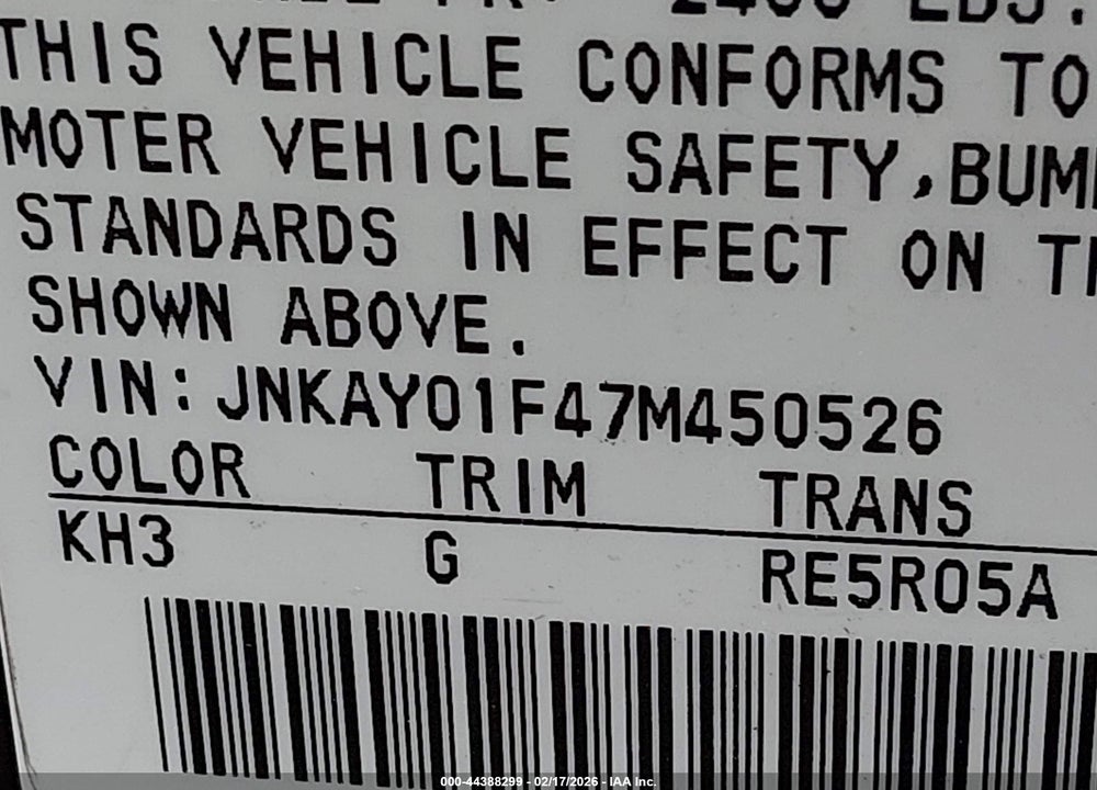2007 INFINITI M35X VIN: JNKAY01F47M450526