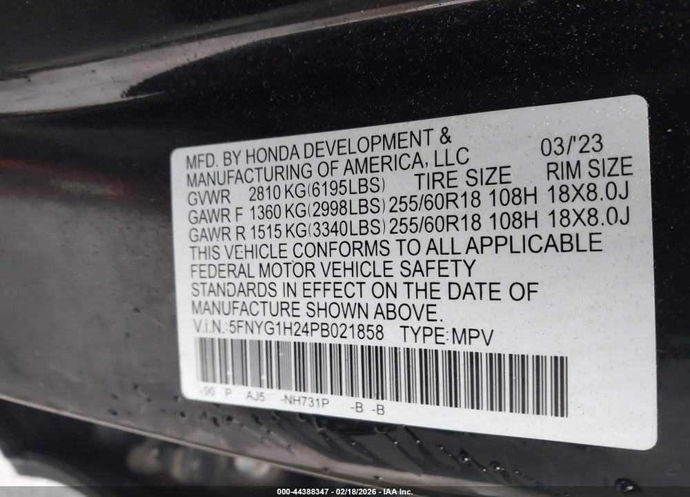 2023 HONDA PILOT AWD LX VIN: 5FNYG1H24PB021858