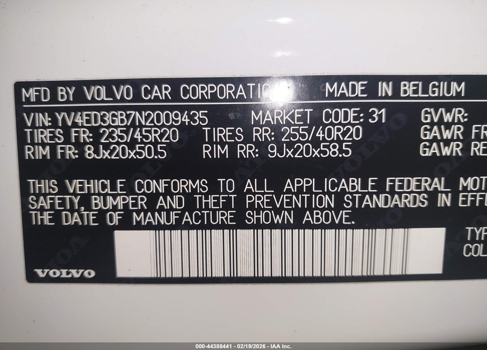 2022 VOLVO C40 RECHARGE PURE ELECTRIC P8 ULTIMATE VIN: YV4ED3GB7N2009435