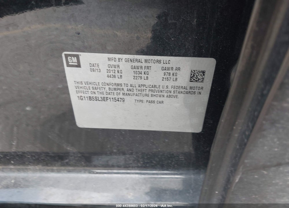 2014 CHEVROLET MALIBU 1LS VIN: 1G11B5SL3EF115479