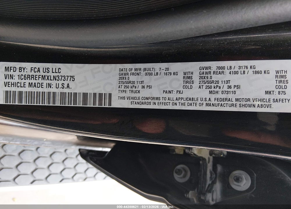 2020 RAM 1500 LONE STAR  4X2 5'7 BOX VIN: 1C6RREFMXLN373775