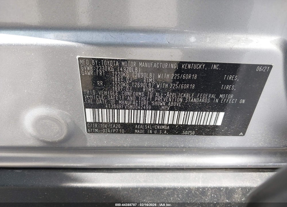 2021 TOYOTA RAV4 HYBRID XLE PREMIUM VIN: 4T3B6RFV5MU042499