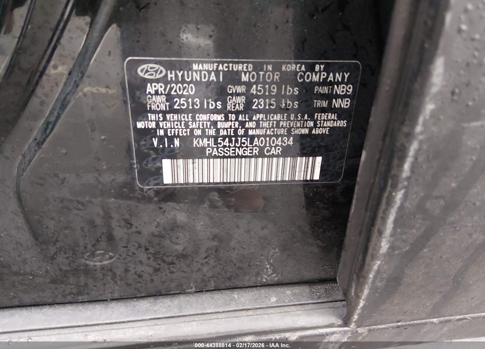2020 HYUNDAI SONATA HYBRID LIMITED VIN: KMHL54JJ5LA010434