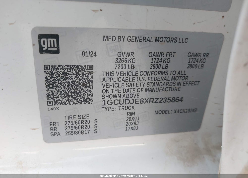 2024 CHEVROLET SILVERADO 1500 4WD  STANDARD BED HIGH COUNTRY VIN: 1GCUDJE8XRZ235864