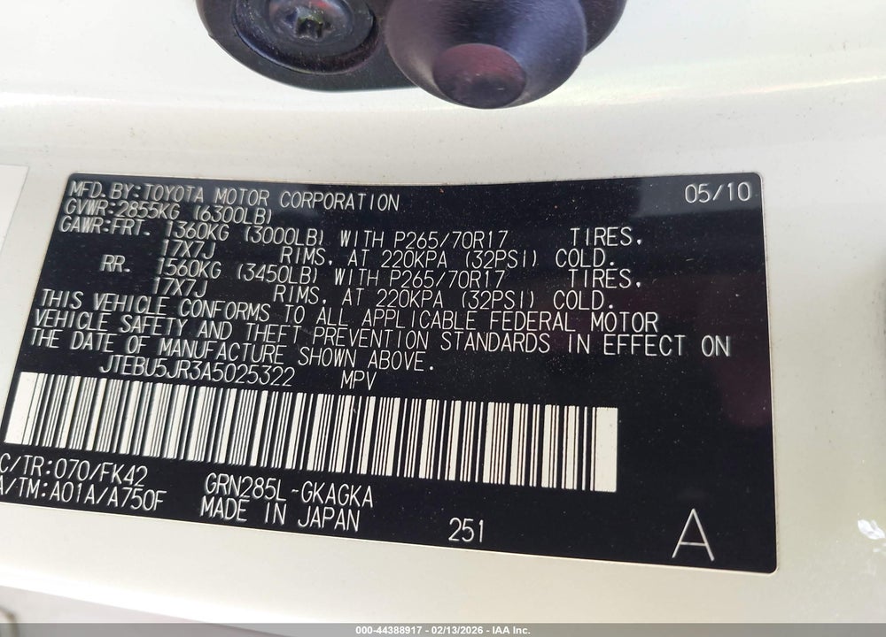 2010 TOYOTA 4RUNNER SR5 V6 VIN: JTEBU5JR3A5025322