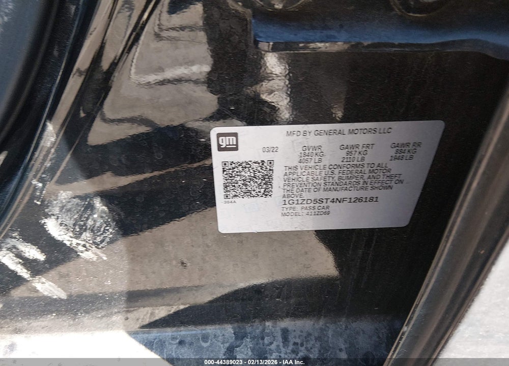 2022 CHEVROLET MALIBU FWD LT VIN: 1G1ZD5ST4NF126181