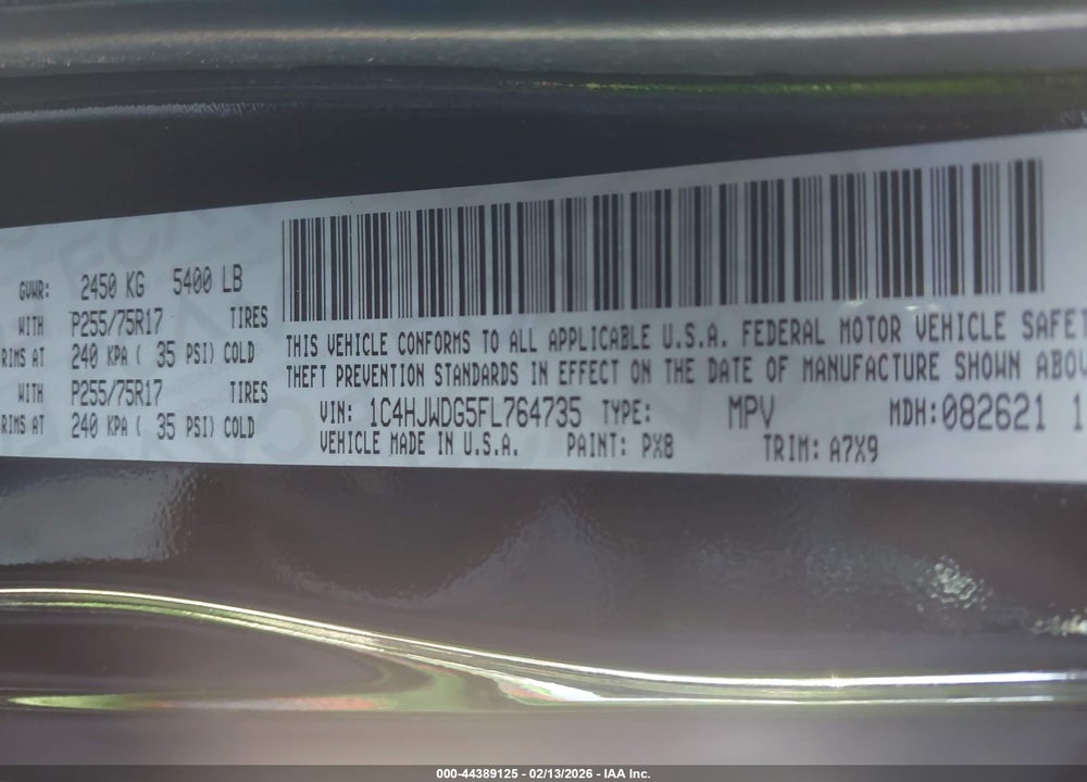 2015 JEEP WRANGLER UNLIMITED SPORT VIN: 1C4HJWDG5FL764735