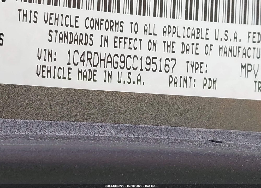 2012 DODGE DURANGO SXT VIN: 1C4RDHAG9CC195167
