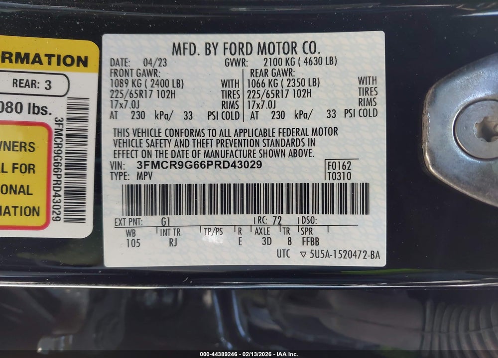 2023 FORD BRONCO SPORT HERITAGE VIN: 3FMCR9G66PRD43029