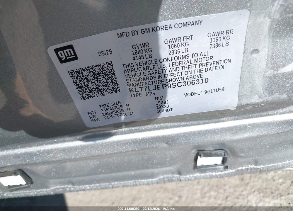 2025 CHEVROLET TRAX FWD 2RS VIN: KL77LJEP9SC306310