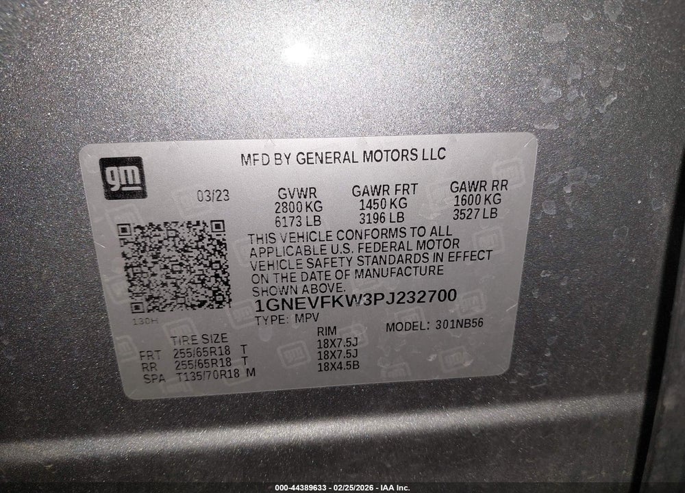 2023 CHEVROLET TRAVERSE AWD LS VIN: 1GNEVFKW3PJ232700