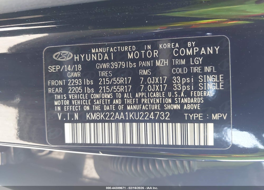 2019 HYUNDAI KONA SEL VIN: KM8K22AA1KU224732