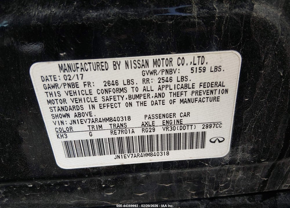 2017 INFINITI Q50 3.0T PREMIUM VIN: JN1EV7AR4HM840318